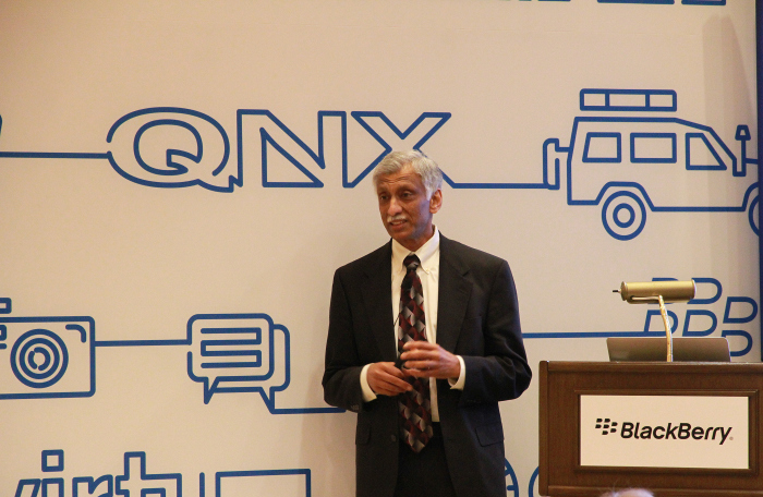 Sandeep Chennakeshu, President of BlackBerry Technology Solutions, unveils new automated driving and acoustic solutions from QNX.