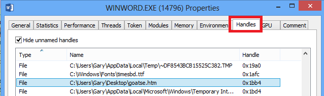 Figure 4: Examining file handles