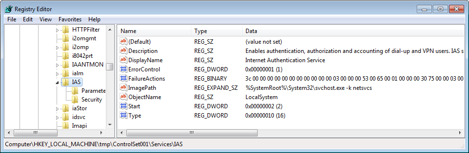 FIGURE 1: The netsvcs hosted service names contained in the string array