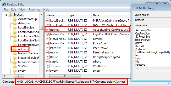 FIGURE 2: The Services hive showing absence of IAS on a fresh Windows 7 installation