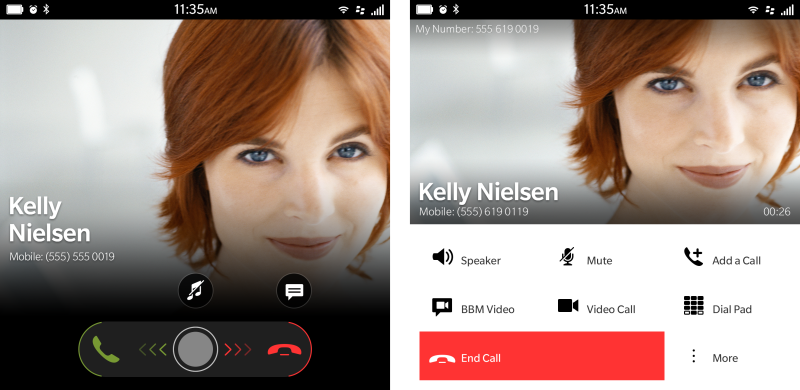 BlackBerry Passport, Calls, phone call screens, audio, BlackBerry Natural Sound, screenshots,