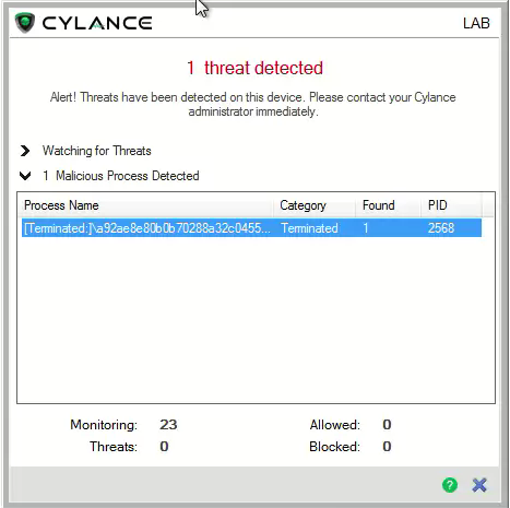 CylancePROTECT MemDef here to save the day!