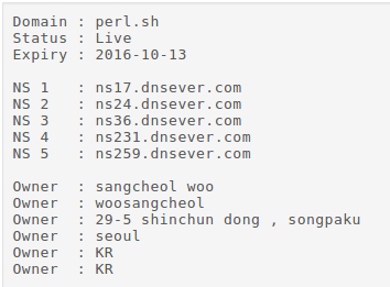 WHOIS information of perl.sh