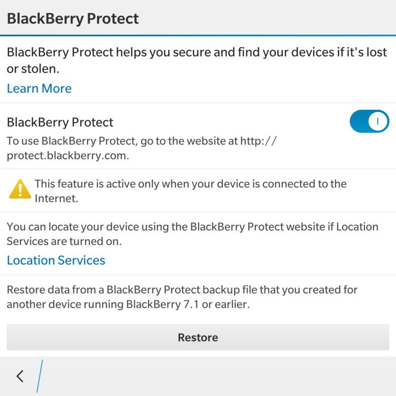 BlackBerry Protect screen on BlackBerry Passport