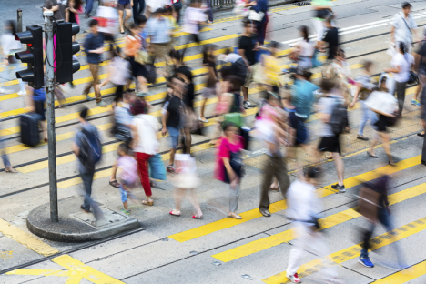 Busy pedestrian crossing at Hong Kong